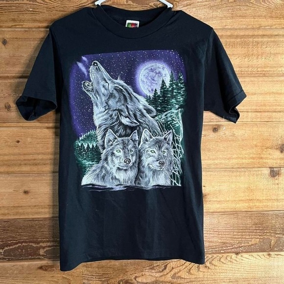 Fruit of the Loom Other - Vintage Fruit of the Loom black wolf tee Size S